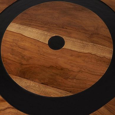 Stella & Eve Teak Wood Layered Circle Accent Table with Black Legs