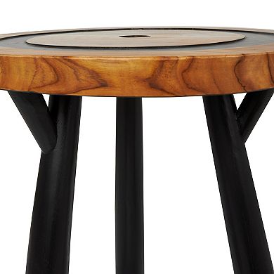 Stella & Eve Teak Wood Layered Circle Accent Table with Black Legs