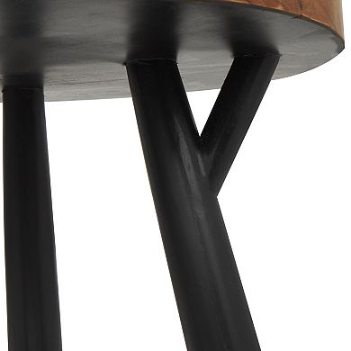 Stella & Eve Teak Wood Layered Circle Accent Table with Black Legs