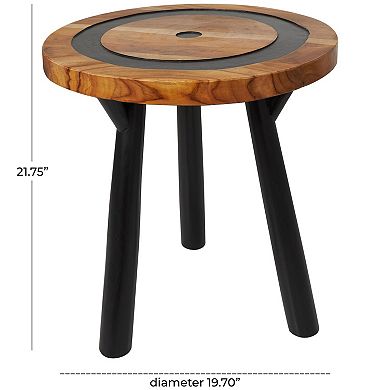 Stella & Eve Teak Wood Layered Circle Accent Table with Black Legs