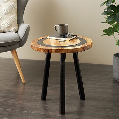 Stella & Eve Teak Wood Layered Circle Accent Table with Black Legs