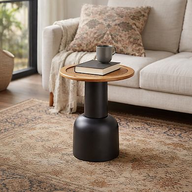 Stella & Eve Metal Handmade Pedestal Accent Table with Rattan Top