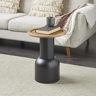 Stella & Eve Metal Handmade Pedestal Accent Table with Rattan Top