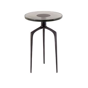 Stella & Eve Aluminum Metal Small Tripod Accent Table with Textured Glass Top