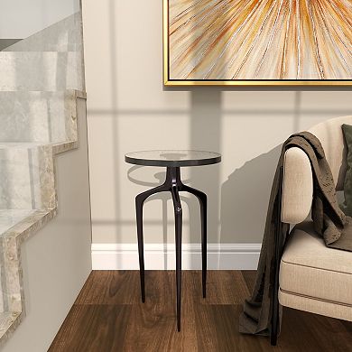 Stella & Eve Aluminum Metal Small Tripod Accent Table with Textured Glass Top