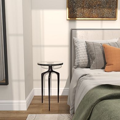 Stella & Eve Aluminum Metal Small Tripod Accent Table with Textured Glass Top