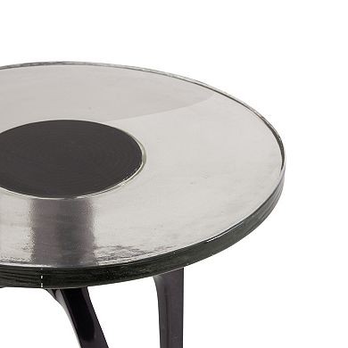 Stella & Eve Aluminum Metal Small Tripod Accent Table with Textured Glass Top