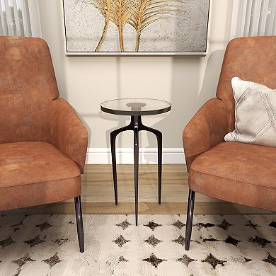 Stella & Eve Aluminum Metal Small Tripod Accent Table with Textured Glass Top