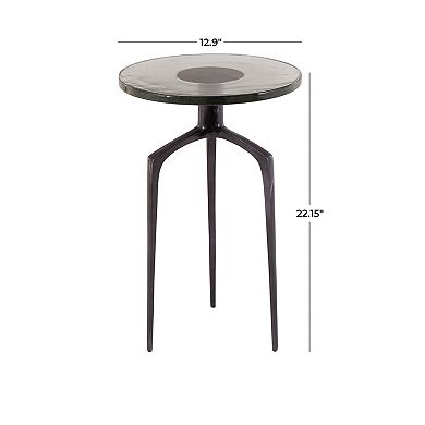 Stella & Eve Aluminum Metal Small Tripod Accent Table with Textured Glass Top