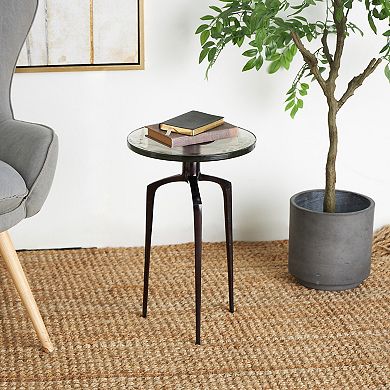 Stella & Eve Aluminum Metal Small Tripod Accent Table with Textured Glass Top