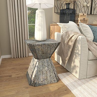 Stella & Eve Handmade Hourglass Shell Accent Table with Linear Mosaic Pattern