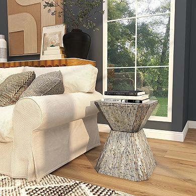 Stella & Eve Handmade Hourglass Shell Accent Table with Linear Mosaic Pattern