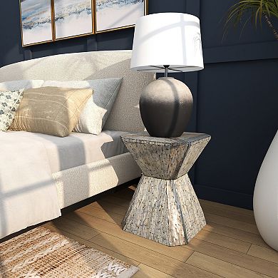 Stella & Eve Handmade Hourglass Shell Accent Table with Linear Mosaic Pattern