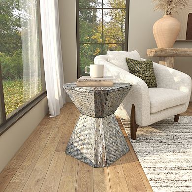 Stella & Eve Handmade Hourglass Shell Accent Table with Linear Mosaic Pattern