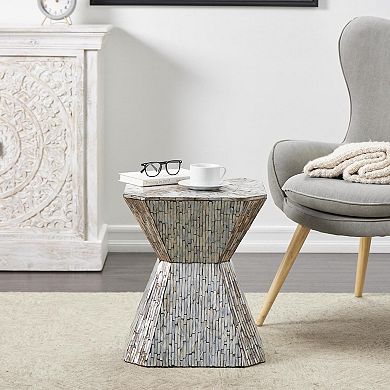 Stella & Eve Handmade Hourglass Shell Accent Table with Linear Mosaic Pattern