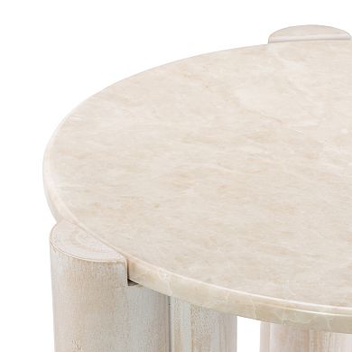 Stella & Eve Teak Wood Accent Table with Marble Top