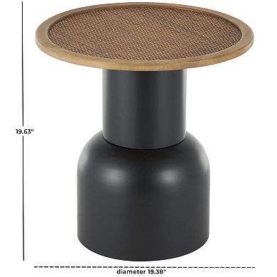 Stella & Eve Metal Handmade Pedestal Accent Table with Rattan Top