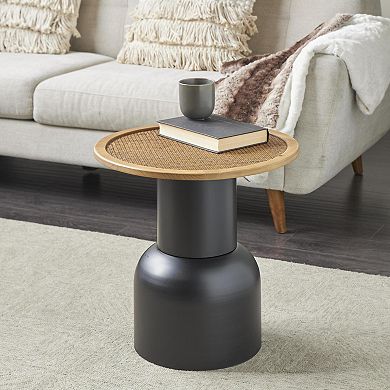 Stella & Eve Metal Handmade Pedestal Accent Table with Rattan Top