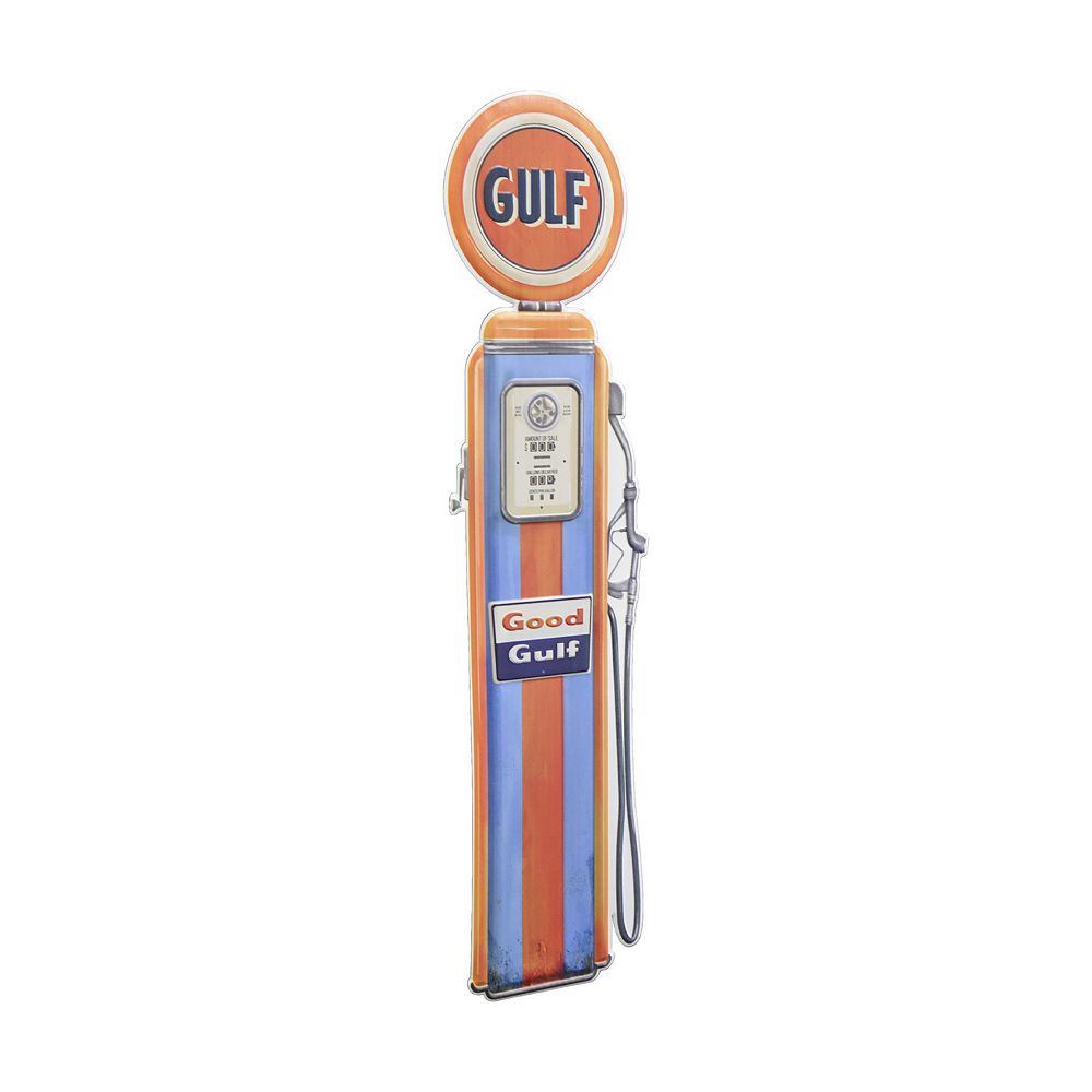 American Art Décor Gulf Oil Vintage Gas Pump Shaped Embossed Metal Sign