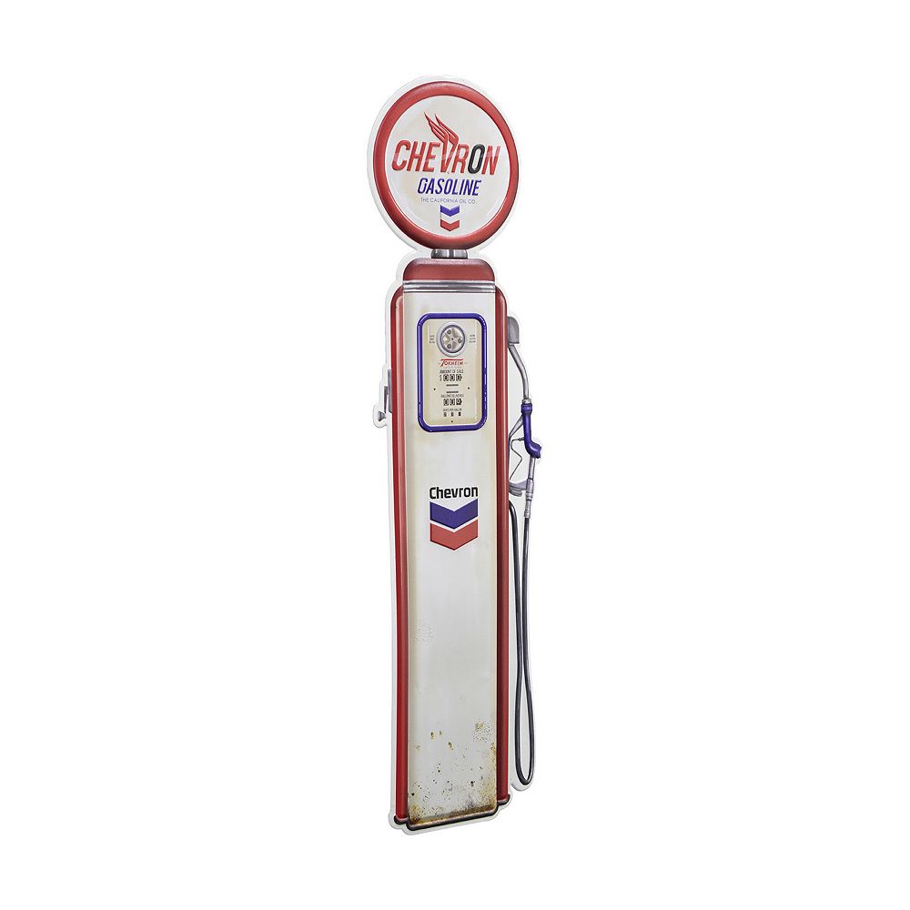 American Art Décor Chevron Oil Vintage Gas Pump Shaped Embossed Metal Sign