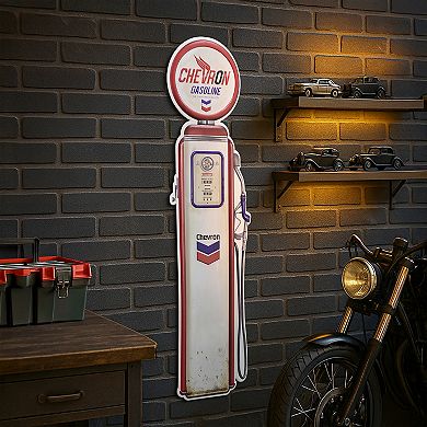 American Art Décor Chevron Oil Vintage Gas Pump Shaped Embossed Metal Sign