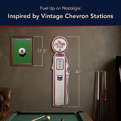 American Art Décor Chevron Oil Vintage Gas Pump Shaped Embossed Metal Sign