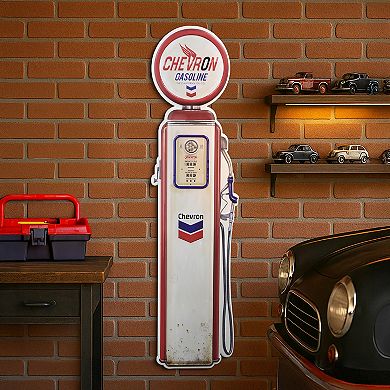American Art Décor Chevron Oil Vintage Gas Pump Shaped Embossed Metal Sign