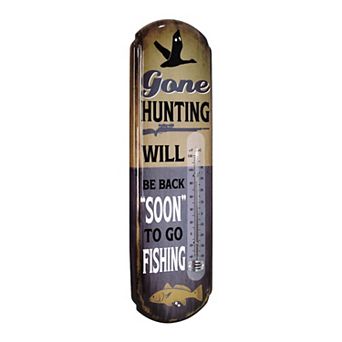 American Art Décor Gone Hunting Vintage Indoor / Outdoor Thermometer Retro Sign