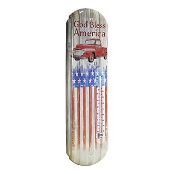 American Art Décor God Bless America Vintage Indoor / Outdoor Thermometer Metal Wall Sign