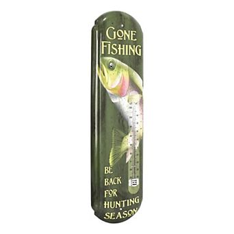 American Art Décor Gone Fishing Vintage Indoor / Outdoor Thermometer Metal Wall Sign