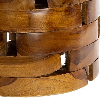 Stella & Eve Handmade Teak Wood Live Edge Accent Table with Brick Inspired Design