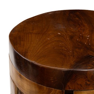 Stella & Eve Handmade Teak Wood Live Edge Accent Table with Brick Inspired Design
