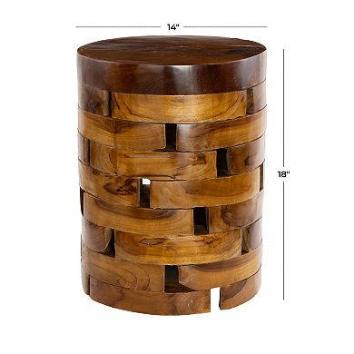 Stella & Eve Handmade Teak Wood Live Edge Accent Table with Brick Inspired Design