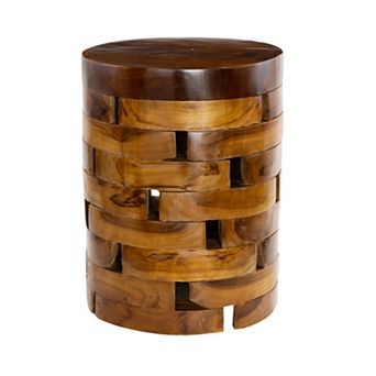 Stella & Eve Handmade Teak Wood Live Edge Accent Table with Brick Inspired Design