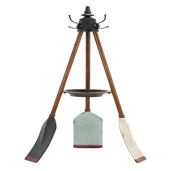Stella & Eve Metal Oar Freestanding 3 Hook Coat Rack with Wooden Poles and Storage Tray