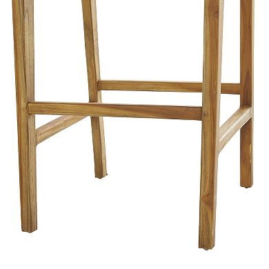 Stella & Eve Teak Wood Woven Leather Seat Kitchen Bar Stool with Beam Footrest
