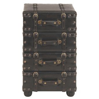 Stella & Eve Vintage 4-Drawer Faux Leather Chest with Buckle Straps & Gold Stud Details