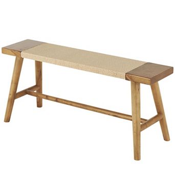 Stella & Eve Wood Handmade Slim Bench with Faux Rattan Wrapped Seat