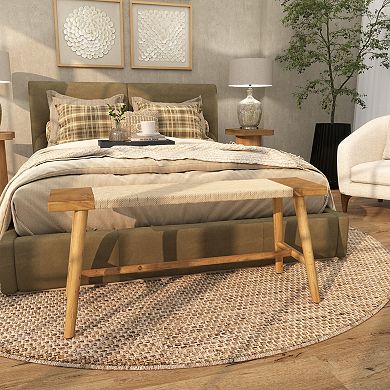 Stella & Eve Wood Handmade Slim Bench with Faux Rattan Wrapped Seat