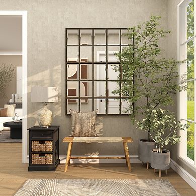 Stella & Eve Wood Handmade Slim Bench with Faux Rattan Wrapped Seat