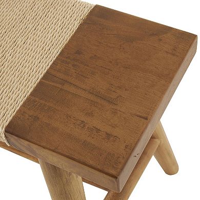 Stella & Eve Wood Handmade Slim Bench with Faux Rattan Wrapped Seat