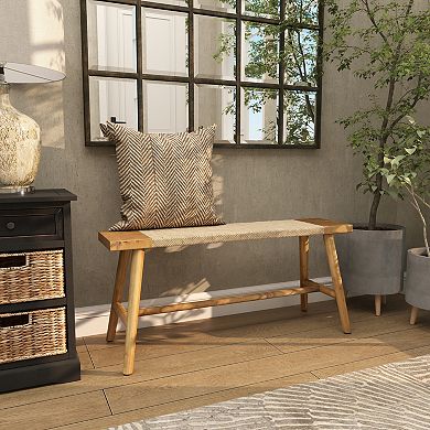 Stella & Eve Wood Handmade Slim Bench with Faux Rattan Wrapped Seat