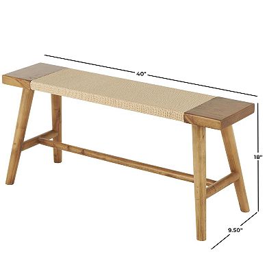 Stella & Eve Wood Handmade Slim Bench with Faux Rattan Wrapped Seat
