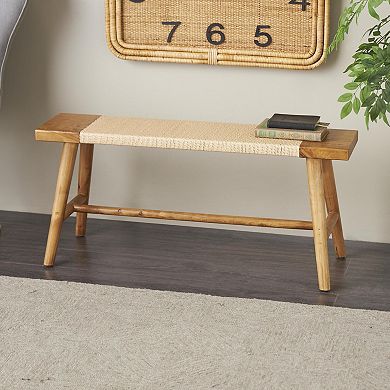 Stella & Eve Wood Handmade Slim Bench with Faux Rattan Wrapped Seat
