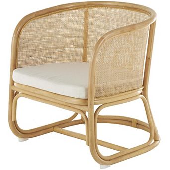 Stella & Eve Rattan Woven Rounded Accent Chair with Fabric Cushion