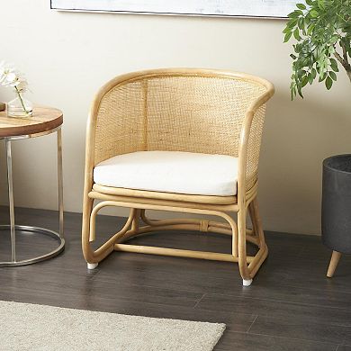 Stella & Eve Rattan Woven Rounded Accent Chair with Fabric Cushion