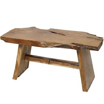 Stella & Eve Teak Wood Handmade Live Edge Coffee Table with Angled Base