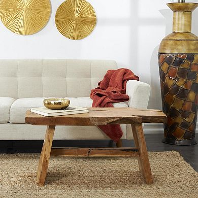 Stella & Eve Teak Wood Handmade Live Edge Coffee Table with Angled Base