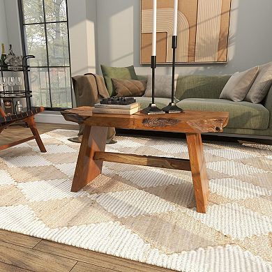 Stella & Eve Teak Wood Handmade Live Edge Coffee Table with Angled Base