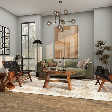 Stella & Eve Teak Wood Handmade Live Edge Coffee Table with Angled Base